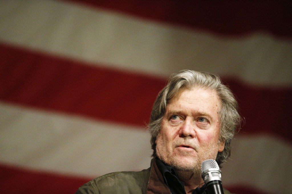 Former White House strategist Steve Bannon speaks Dec. 5, 2017, during a campaign rally for Senate hopeful Roy Moore in Fairhope Ala. The House Intelligence Committee is poised to question Bannon, the onetime confidant to President Donald Trump, following his spectacular fall from power after accusing the president's son and others of "treasonous" behavior for taking a meeting with Russians during the 2016 campaign. Bannon is scheduled to testify before the panel on Tuesday, according to a person familiar with the committee's plans.