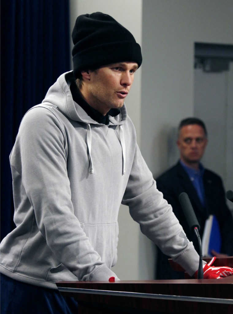 New England Patriots quarterback Tom Brady speaks to the media Friday in Foxborough, Masschusetts.