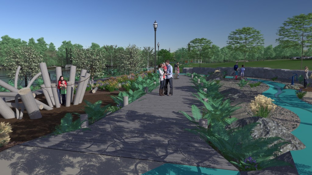 Waterville's projected riverwalk, as designed by Mitchell & Associates of Portland. A recent donation has brought the project halfway to its total estimated cost of $1.5 million.