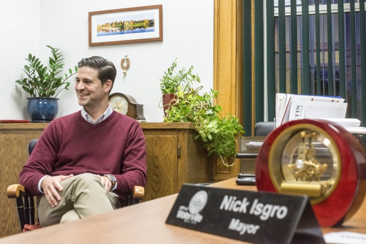 Mayor Nick Isgro, seen Oct. 17 in the mayor's office at City Hall in Waterville, has said he's considering a run for Maine governor and will make an announcement next week.