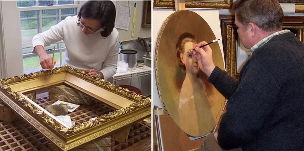 Art restorers Teresa, left, and Peter Fogg at work.