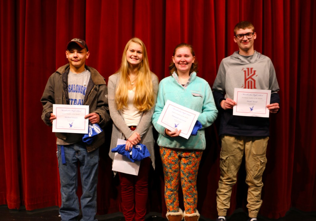 Messalonskee High School January Students of the Month, from left, are senior Michael Poulin, junior Molly Calkins, sophomore Hanna Lavenson and freshmanNoah Wood.