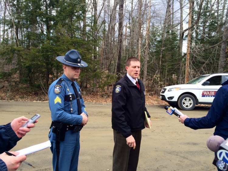 Lt. Jeff Love, right, and Sgt. Jason Richards, of the Maine State Police Major Crimes Unit, hold a news conference in April 2016 about the death of Randy Erving, 53. Charged with murder in connection with the death was his nephew, 24-year-old Jeremy Erving.