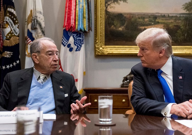 Sen. Chuck Grassley, R-Iowa, with Donald Trump  at a meeting on immigration at the White House on Jan. 4, 2018.