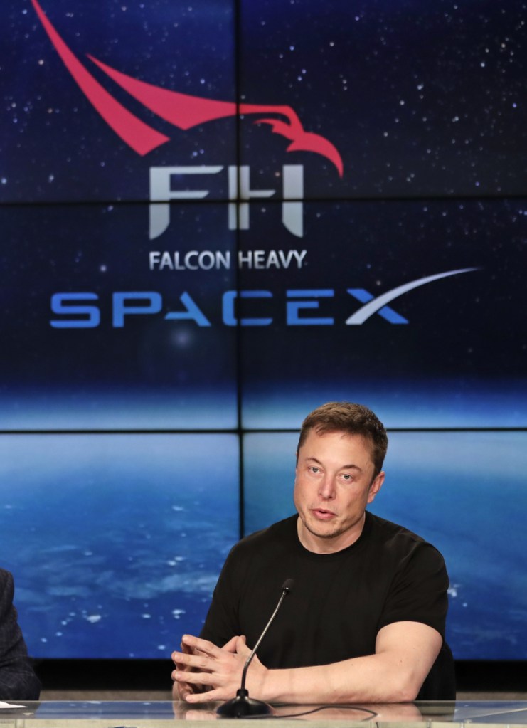 Elon Musk, founder and CEO of SpaceX, attends a news conference after the rocket launch from the Kennedy Space Center in Cape Canaveral, Fla., on Tuesday.