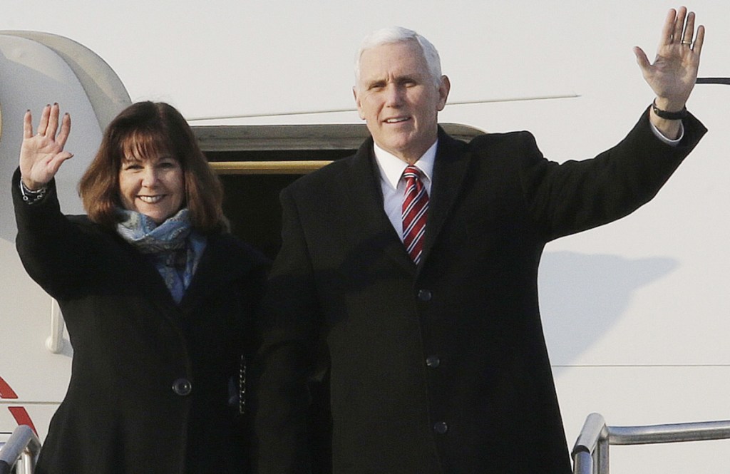 U.S. Vice President Mike Pence and his wife Karen Pence arrive in Pyeongtaek, South Korea on Thursday. Pence said his trip was to express resolve regarding North Korea.