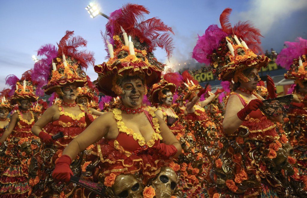 Dancers from the Vila Maria samba school perform during a Carnival parade in Sao Paulo, Brazil, Sunday. Associated Press/Andre Penner