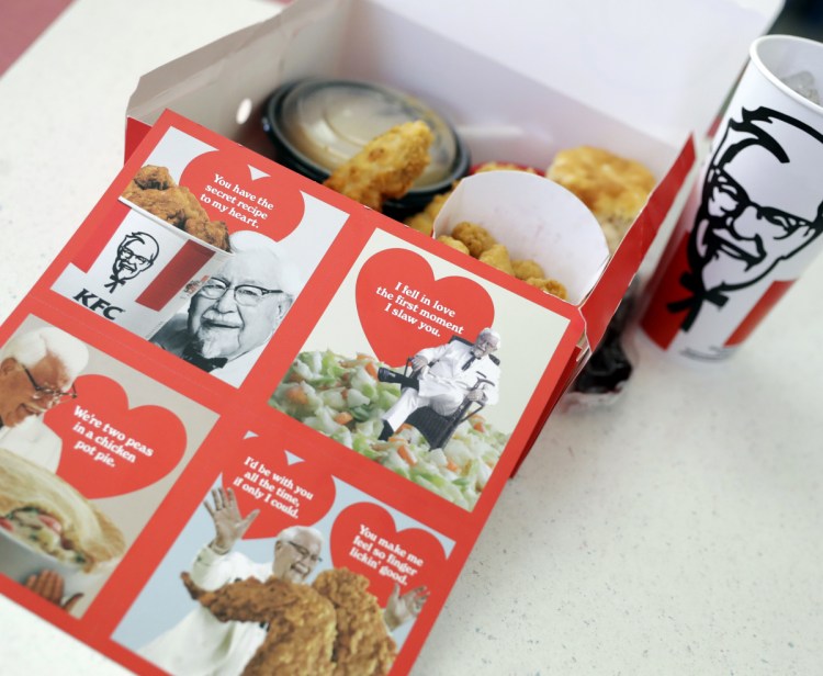 For Valentine's Day, KFC is handing out scratch-and-sniff cards to diners who buy its $10 Chicken Share meals.