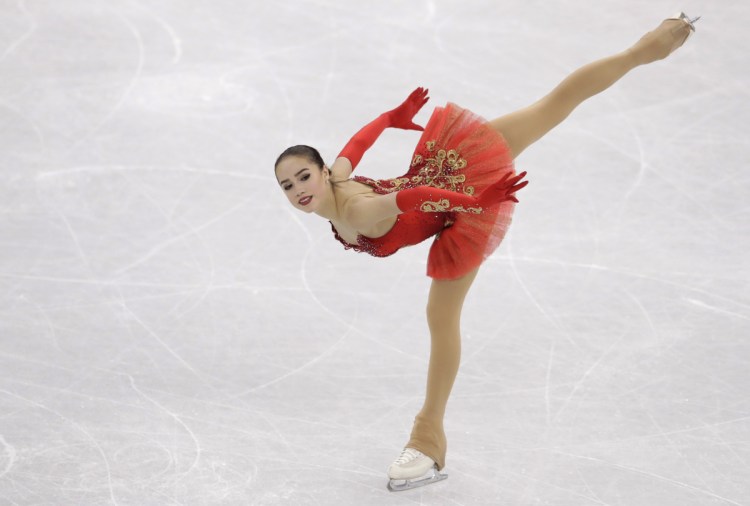 Alina Zagitova of the Olympic Athletes of Russia performs during the women's free figure skating final in the Gangneung Ice Arena at the 2018 Winter Olympics in Gangneung, South Korea, Friday, Feb. 23, 2018. (AP Photo/Petr David Josek)