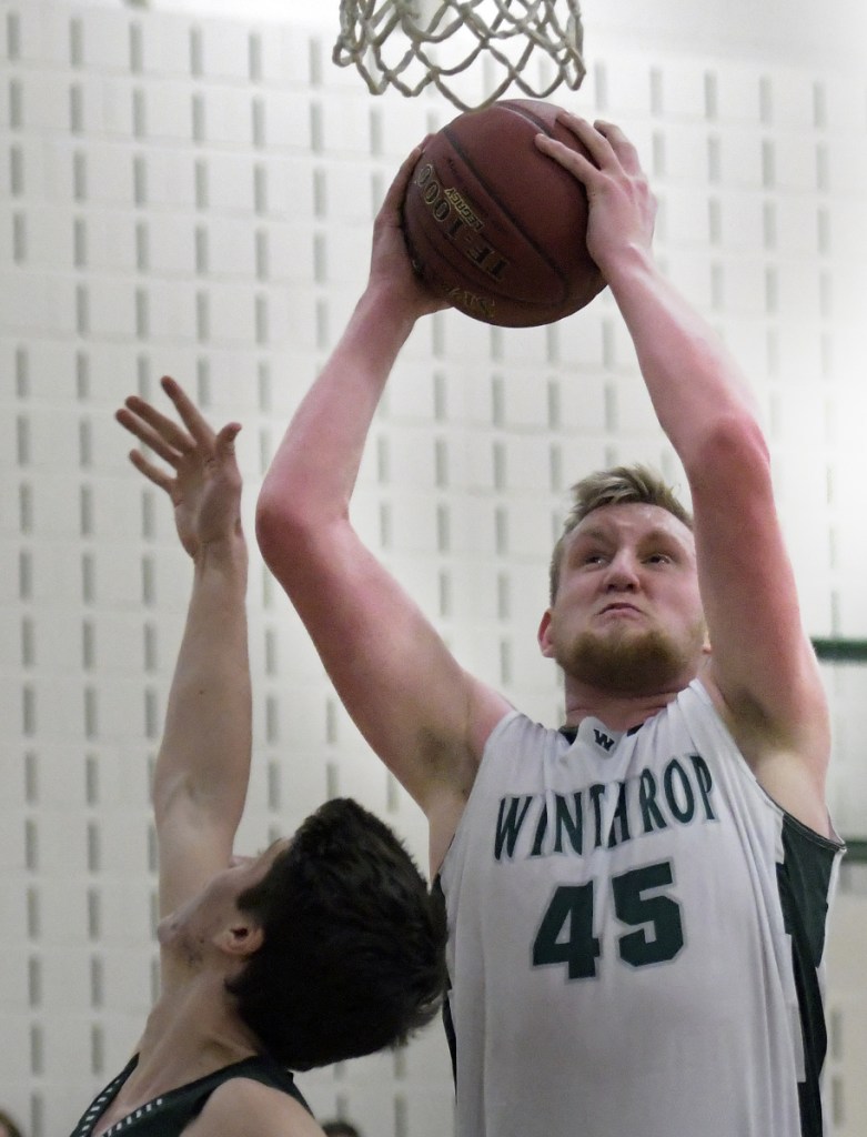 Winthrop's Cam Wood goes up for two against Spruce Mountain during a Mountain Valley Conference game Monday night in Winthrop.