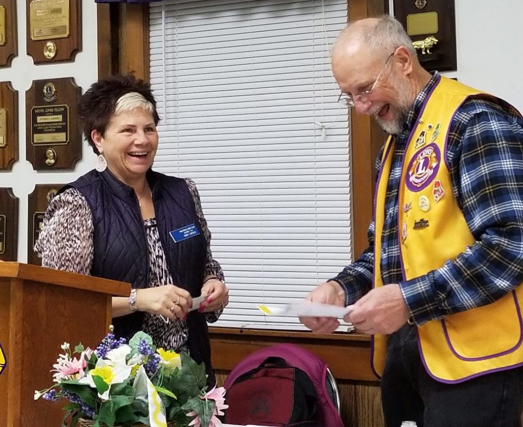 Lion Cindy Lincoln, left, and Lion Gerry Maldovan accepted the 2016-17 Excellence Award on behalf of the Whitefield Lions Club at the Jan. 28 Cabinet meeting.