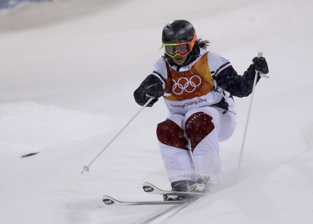 Perrine Laffont, of France, runs the course during the women's moguls finals at Phoenix Snow Park on Sunday at the 2018 Winter Olympics in Pyeongchang, South Korea.
