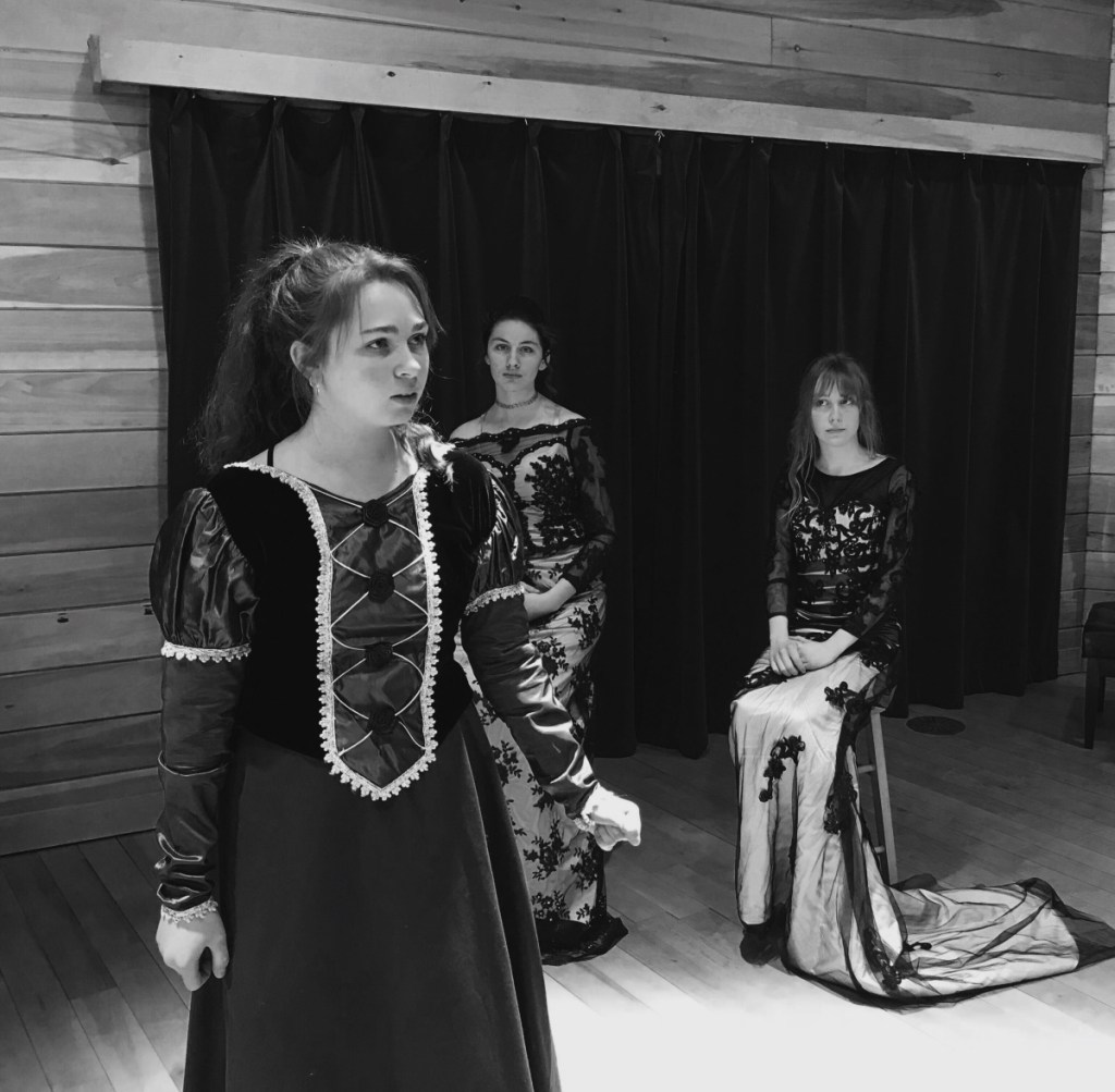 Snow Pond Arts Academy Theater students, from left, Kalie Appleby, Mars Bisson and Sararose Willey, perform in "Henry."