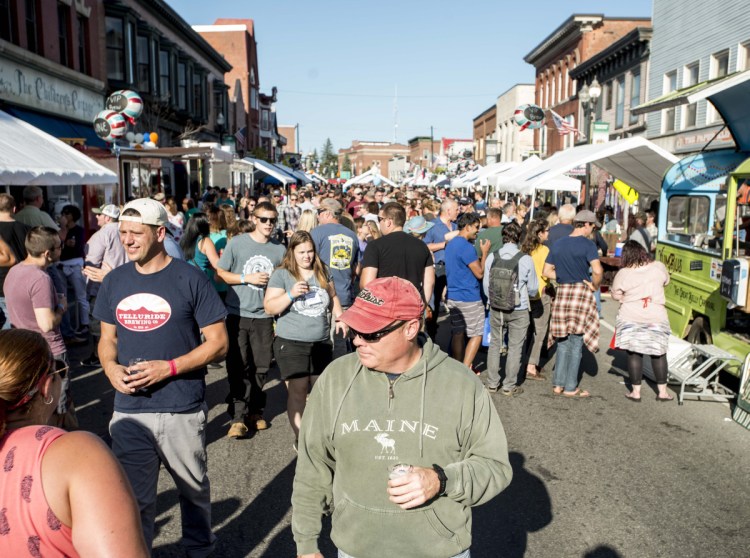 Water Street in Skowhegan was jammed with people for the second annual Skowhegan Craft Brew Festival on Sept. 2, 2017. A plan to make Somerset County a destination economy counts craft brewing among the assets of the region that also includes farm-to-table restaurants, museums, rural art studios and live music venues.