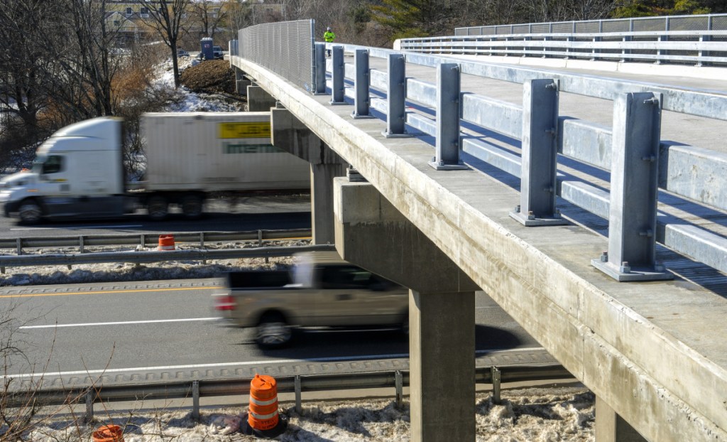 The new bridge at Exit 109 over Interstate 95 in Augusta is set to open Thursday. The old overpass was damaged by an unidentified vehicle or piece of equipment last year.