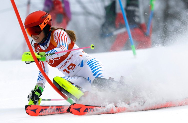 Mikaela Shiffrin competes in the women's combined slalom Thursday at the 2018 Winter Olympics in Jeongseon, South Korea. 