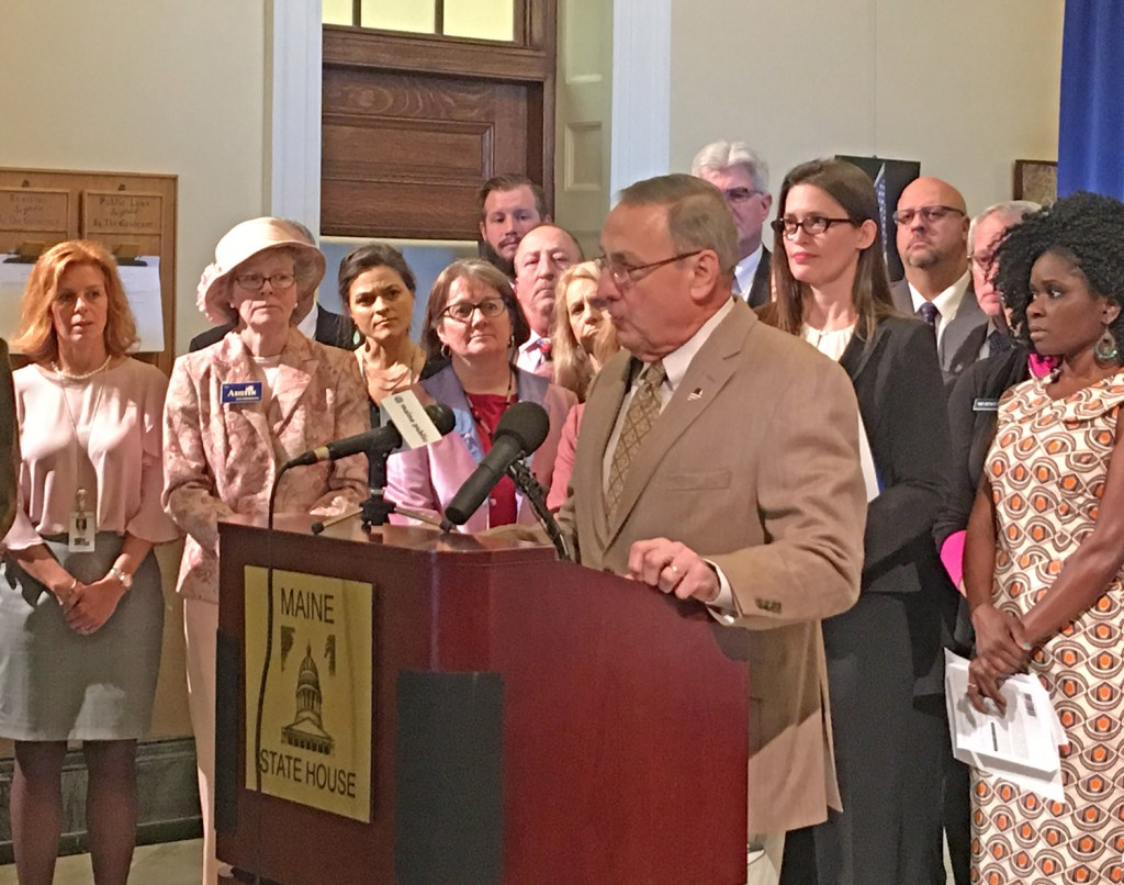 Gov. Paul LePage speaks at a news conference Tuesday about bills criminalizing the practice of female genital mutilation.
