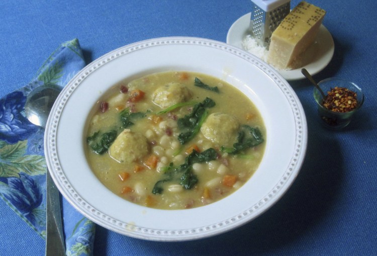 The soup is thickened by pureeing a few cups of cooked vegetables and stirring them back into the pot.