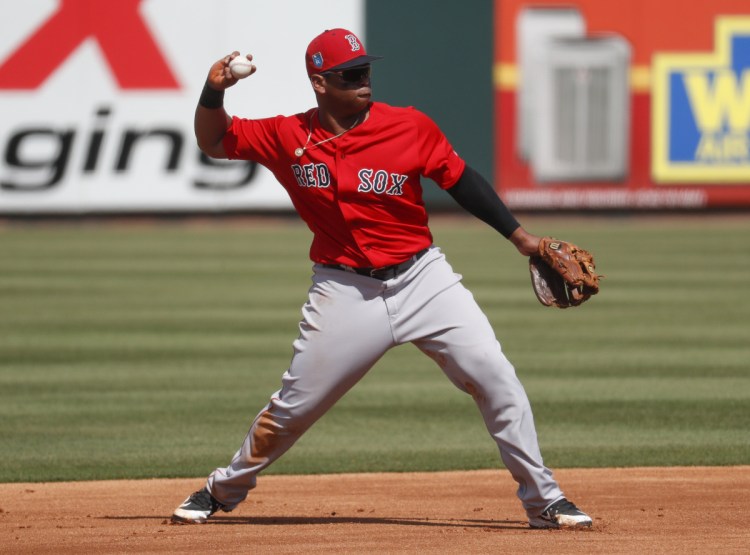 Third baseman Rafael Devers will likely hit in the middle of the lineup for the Red Sox this season and many expect a breakout year. Devers hits.284 with 10 homers in 58 games last season.