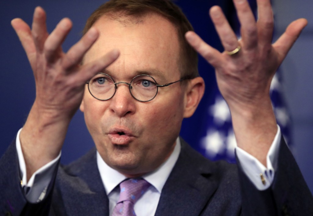 Office of Management and Budget Director Mick Mulvaney speaks in the Brady press briefing room at the White House in Washington on Thursday.