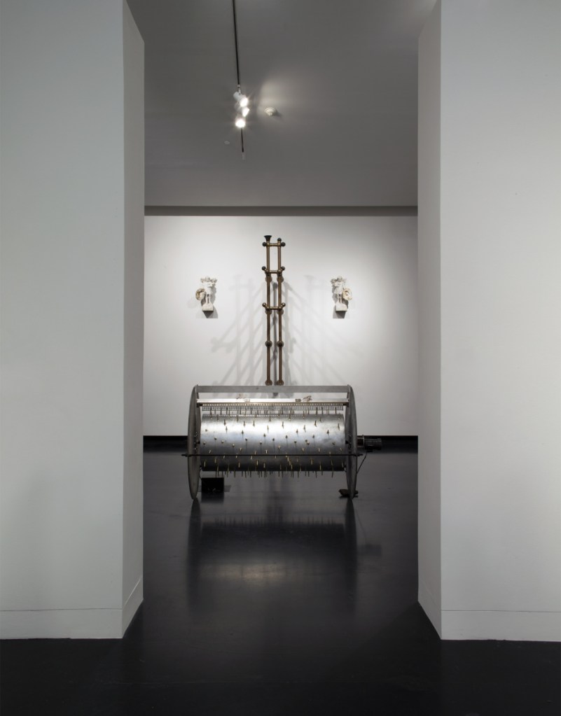 Terry Adkins, "Off Minor (from Black Beethoven)," 2004, wood, steel, brass. Estate of Terry Adkins. Image courtesy Tang Teaching Museum at Skidmore College, Saratoga Springs, New York. 