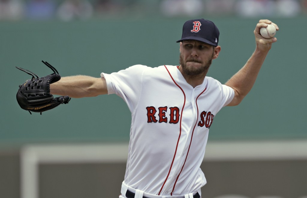 Boston Red Sox starting pitcher Chris Sale was hit in the hip by a line drive on Saturday, but expects to be fine and able to pitch on Opening Day.