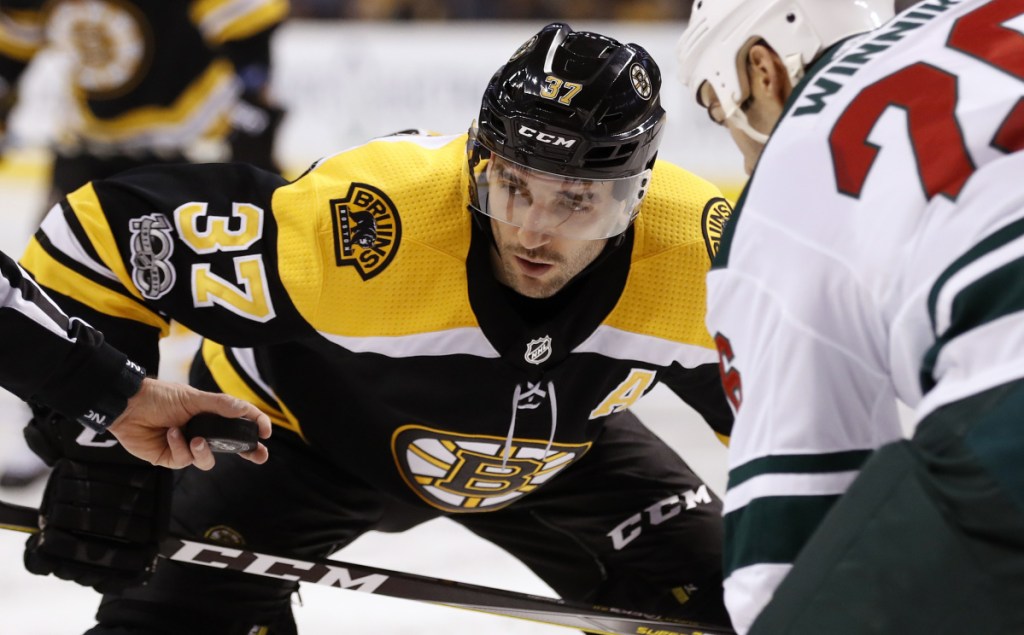 The Boston Bruins could get one of their many injured players back in the lineup Sunday night against the Minnesota Wild, as Patrice Bergeron might be ready to return from a broken foot.