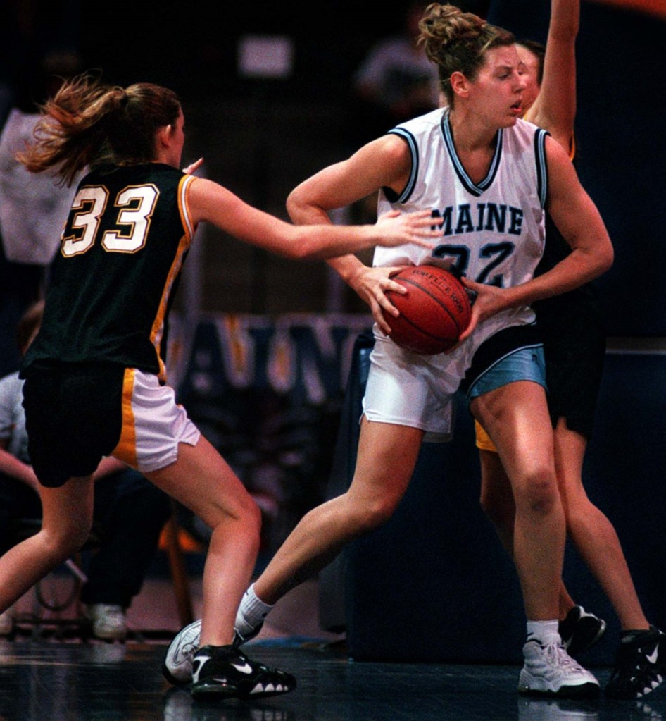Stacey Porrini Clingan, shown as a senior in 1997 with the University of Maine women's basketball team, remains near the top of the Black Bears' career leaders in scoring and rebounding. Clingan died Tuesday at 42. (Staff photo by Gregory Rec)