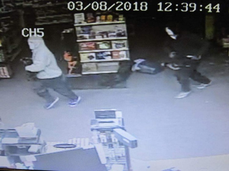 Farmington police are looking for two people who broke into the Maine Smoke Shop early Thursday at 216 Wilton Road, also known as Route 4, in Farmington.