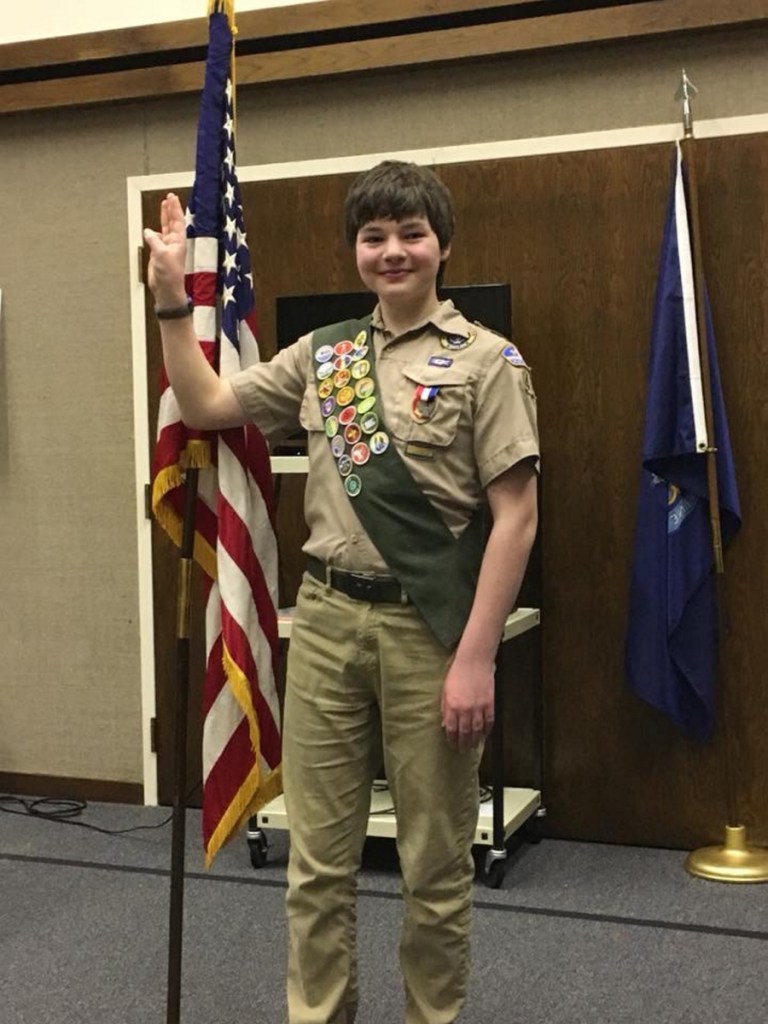 William Jackson, 14, an Eagle Scout, during a special Court of Honor held Feb. 16 at the Church of Jesus Christ of Latteray Saints in Waterville.