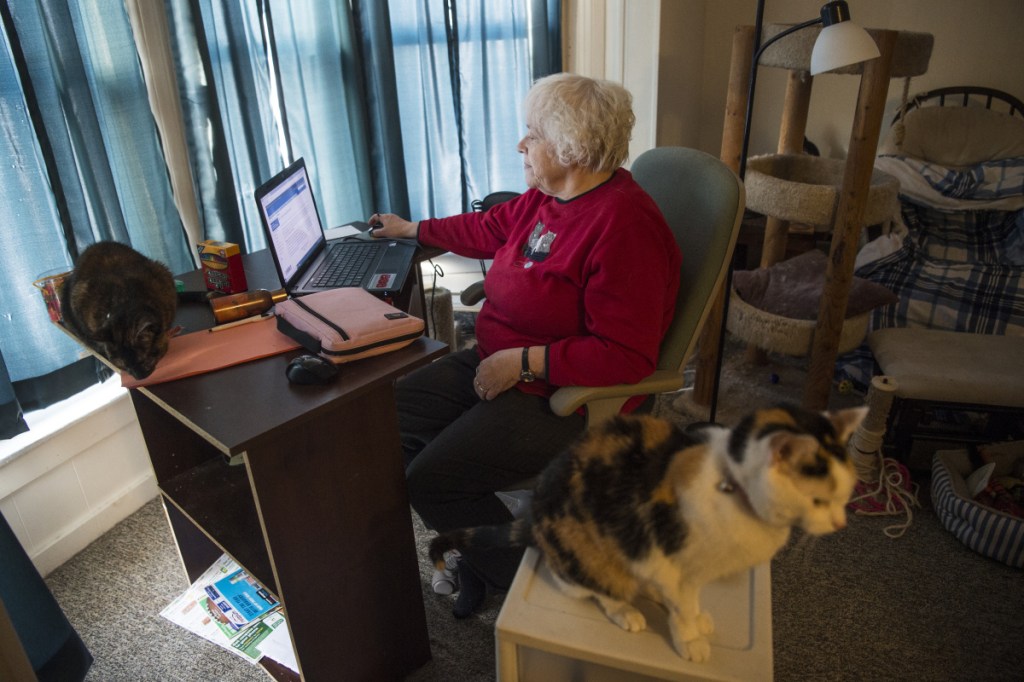 Faith Young, 62, sits in her apartment in Fairfield as she tries to navigate the state's unemployment filing system on Feb. 9. Young is one of many who have experienced difficulties getting their benefits. "It's a horrible system, horrid," Young said. "They need to go back to paper filing. That was no problem whatsoever. The whole system has sucked since it started."