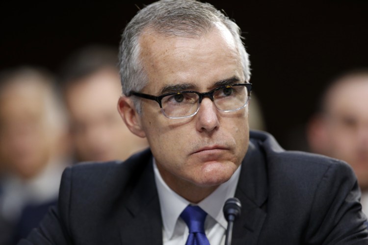 Then-FBI acting director Andrew McCabe listens during a Senate Intelligence Committee hearing June 7 about the Foreign Intelligence Surveillance Act, on Capitol Hill in Washington.