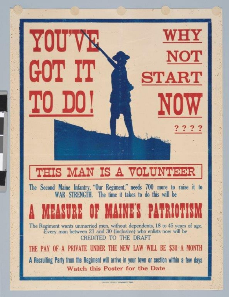 Recruitment poster, April-June 1917 printed by Furbush Printing Company in Bangor.