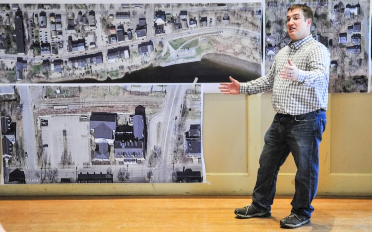 Cody Jean, project superintendent for Sargent Corp., speaks during an open house Thursday in Hallowell City Hall about the upcoming Water Street construction project.