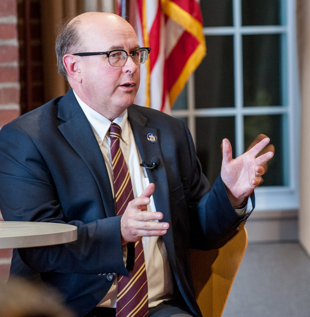 Maine Secretary of State Matthew Dunlap, seen speaking at Bates College last week, says Lewiston Mayor Shane Bouchard's letter to new voters is "constructed backwards."