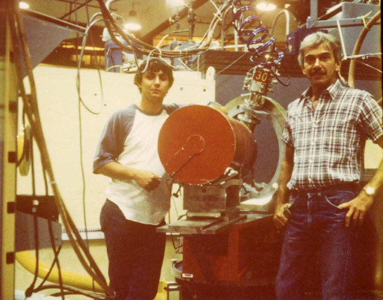 Ray Stevens, left, and then-University of Southern Maine chemistry professor John Ricci, are shown inside a nuclear reactor at Brookhaven National Laboratory on New York's Long Island in 1984.