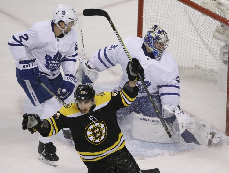 Boston's Brad Marchand had a goal and an assist in Thursday's playoff opener Thursday night against the Maple Leafs.