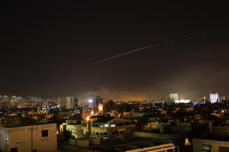Explosions lit up the skies with anti-aircraft fire, over Damascus, the Syrian capital, as the U.S. launched an attack on Syria targeting different parts of the Syrian capital.