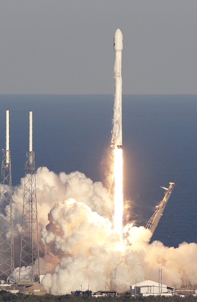 A SpaceX Falcon rocket transporting the Tess satellite lifts off Wednesday from Cape Canaveral.