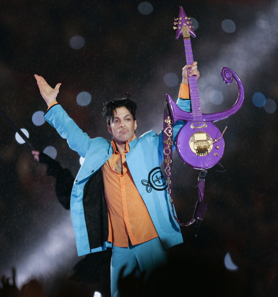 Prince performs Feb. 4, 2007, during halftime of the Super Bowl XLI football game in Miami. Prince was found alone and unresponsive in an elevator at his Paisley Park estate on April 21, 2016. An autopsy found he died of an accidental overdose of fentanyl, a synthetic opioid 50 times more powerful than heroin.