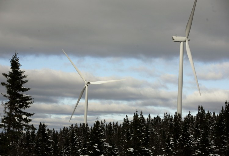 Turbines are seen along western Maine's Kibby Mountain Range in 2009. The state's remote regions are losing visual ground to development.