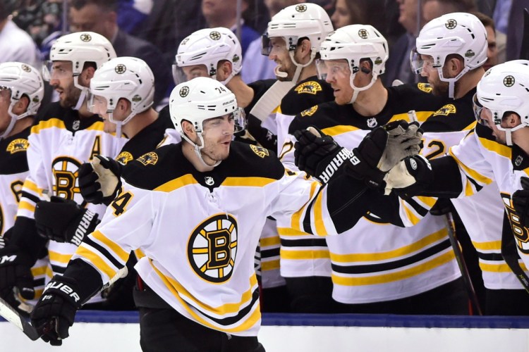 Jake DeBrusk had a big Game 7 Wednesday night against the Maple Leafs. He scored in the second period and put the Bruins ahead for good in the third period after they rallied for four goals in the final period.