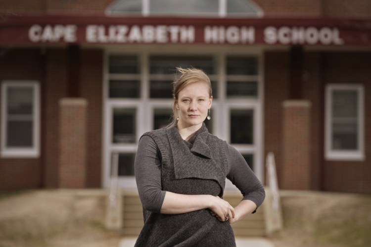 Kendall Cooper outside Cape Elizabeth High School, where her interest in acting and theater began. Cooper is building a career in casting, working for shows such as Showtime's "Homeland" and "Mercy Street" on PBS.