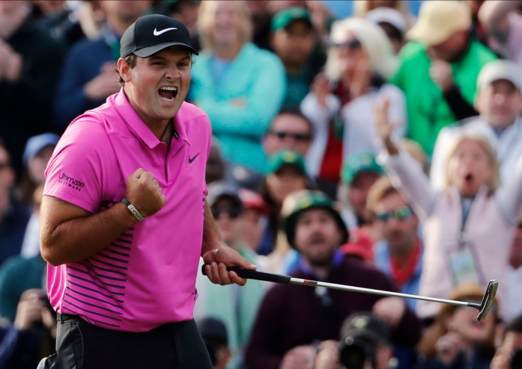 Patrick Reed reacts after winning the Masters on Sunday in Augusta, Georgia. Reed beat Rickie Fowler by one stroke for his first major win.