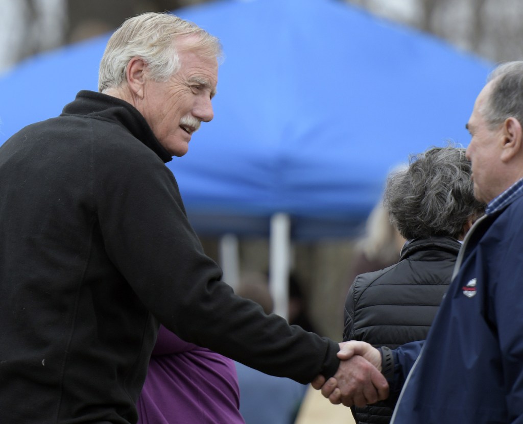 U.S. Senator Angus King greets constituents Sunday at the Travis Mills Foundation during an open house in Rome.