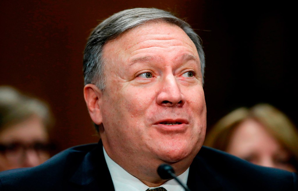 Mike Pompeo speaks during the Senate Foreign Relations Committee hearing on his confirmation April 12. 