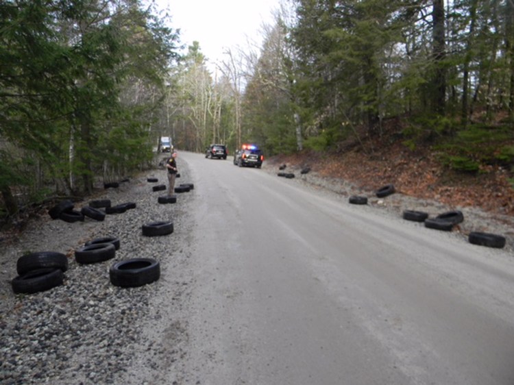 More than 90 used tires were dumped on Quarry Road in New Gloucester sometime before 6:30 a.m. Friday, the Cumberland County Sheriff's Department reports.