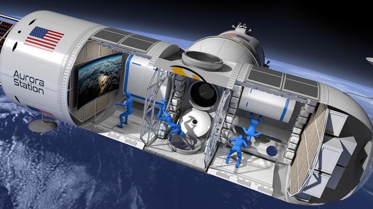 Aurora Station is planned as a 35-by-14-foot module, or roughly the interior volume of a Gulfstream G550 private jet, according to Bunger. The station would accommodate as many as four guests, plus the two crew. 