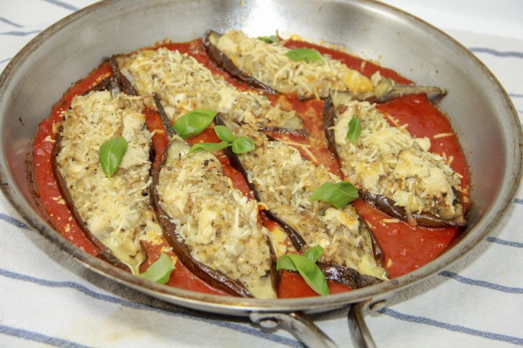Roasting the eggplant makes it flavorful while keeping the fat content in check. 