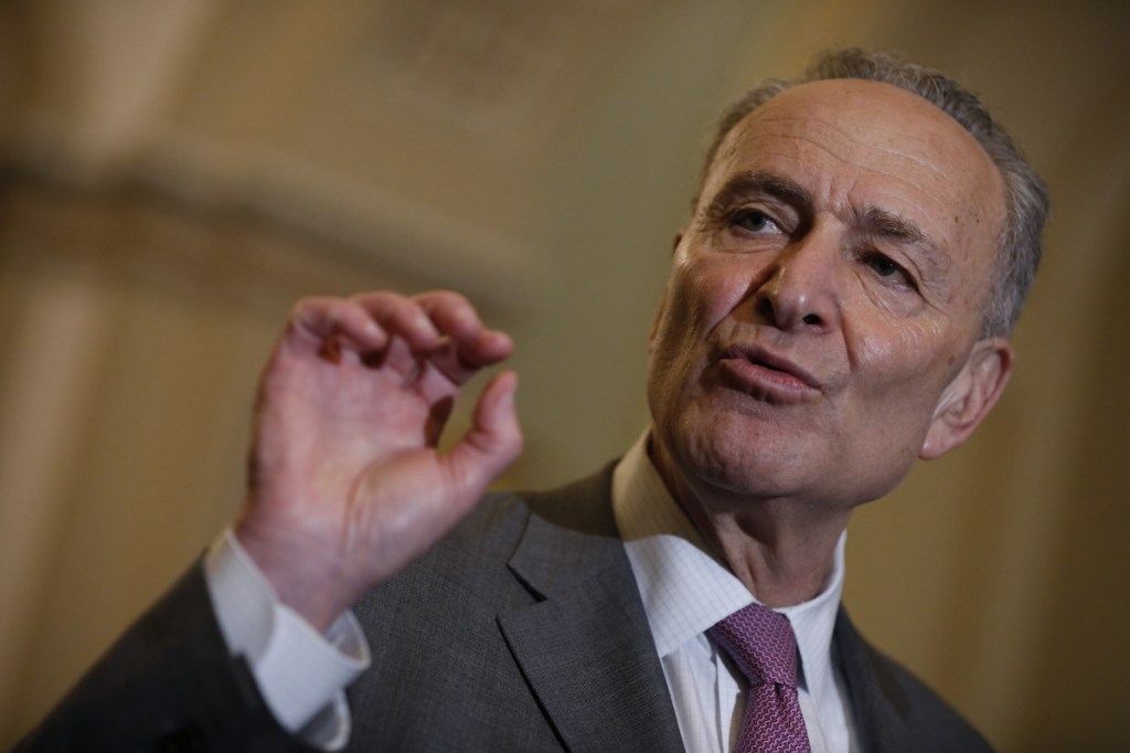 Senate Minority Leader Chuck Schumer, D-N.Y., during a news conference after a Senate Democratic weekly luncheon meeting at the U.S. Capitol in Washington on May 8.